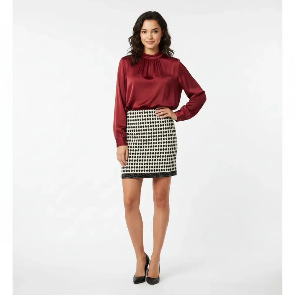 Milly NY Ivory & Black Circle Print Art Deco Woven Mini Skirt 4